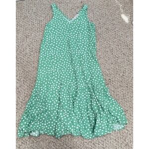Loft Dress Women Small Maxi Dress Green‎ Polka Dot Sleeveless Linen